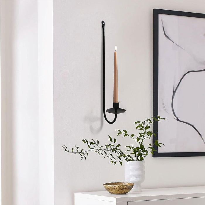 2PCS Black Metal Wall Mounted Iron Candlestick Holder L Shape Modern Home Decor