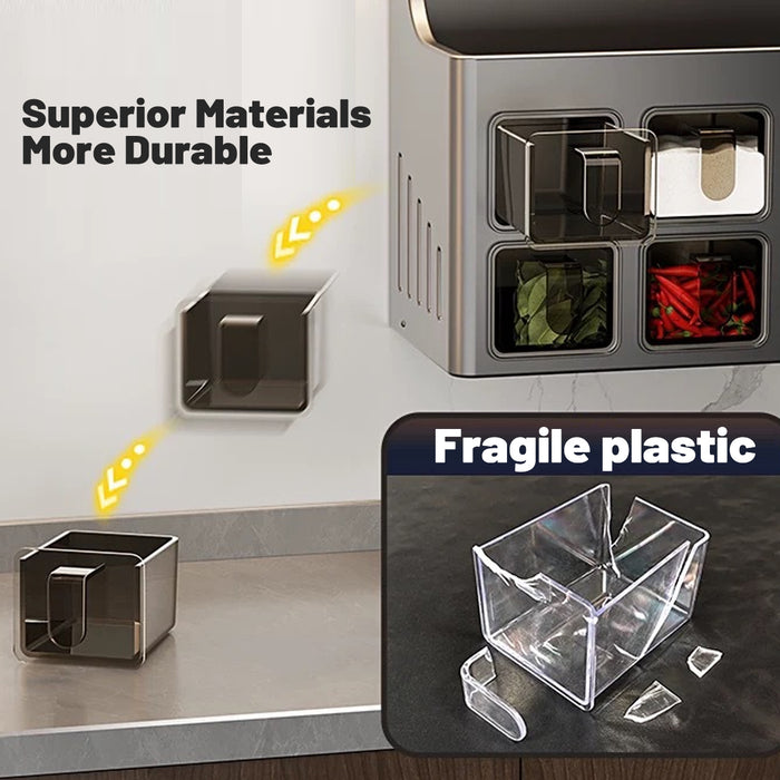 Wall-Mounted Spice Rack with Knife Holder 4 Sealed Drawers