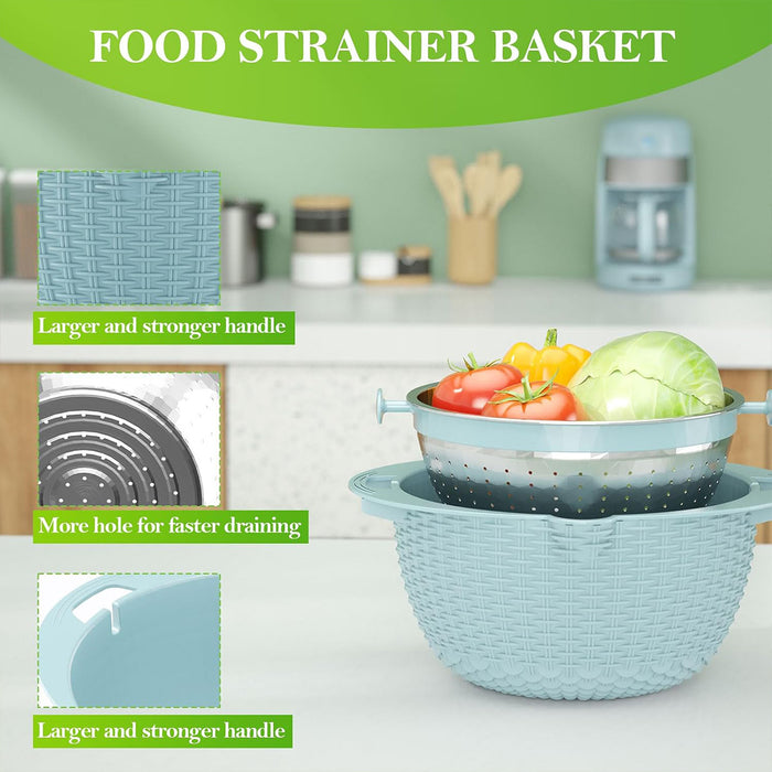 Stainless Steel Drainer Basket With Double Layer Blue