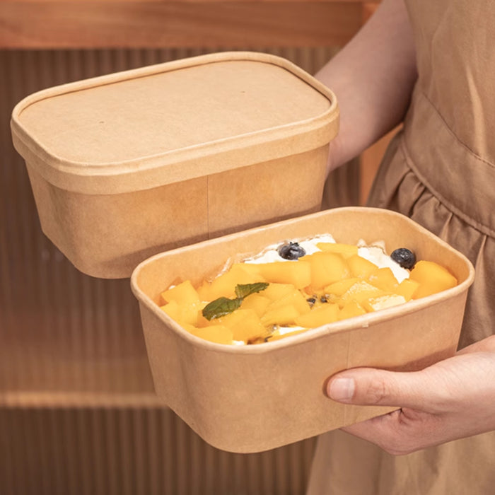 50 Pcs Kraft Paper Lunch Boxes with Lids Microwave Freezer Safe 580-1000 ml