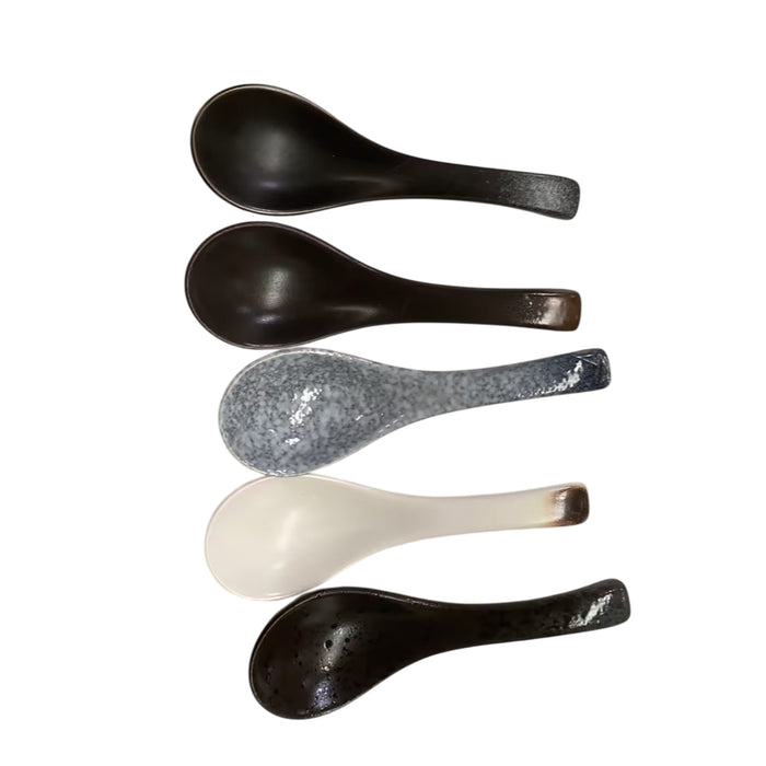 5 Pcs Ceramic Soup Spoons – Elegant Speckled Design for Soups & Desserts