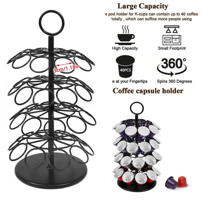 Coffee Capsule Organiser 40 Capacity Rotating Metal Stand