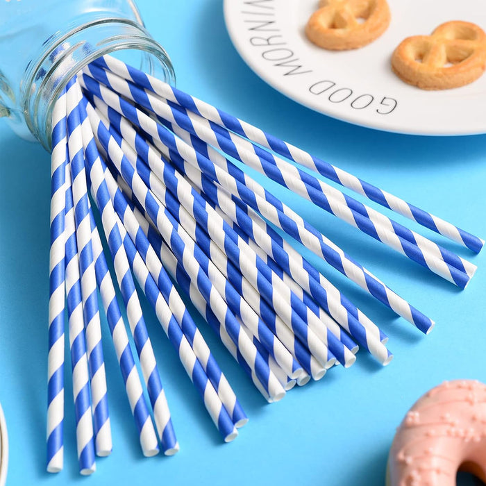 125pcs Biodegradable Paper Straws Mixed Stripe Colours