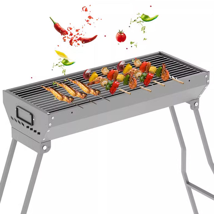 Large Outdoor Folding Barbecue Grill Iron 117 x 29 x 75 cm with Tongs