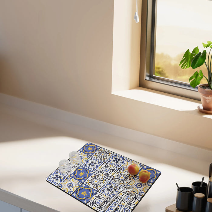 Absorbent Kitchen Drain Mat Non-Slip Countertop Drying Pad Mosaic Pattern 40x30cm