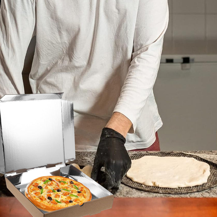 50 Pcs Cardboard Pizza Boxes with Aluminium Foil Lining for Heat Retention