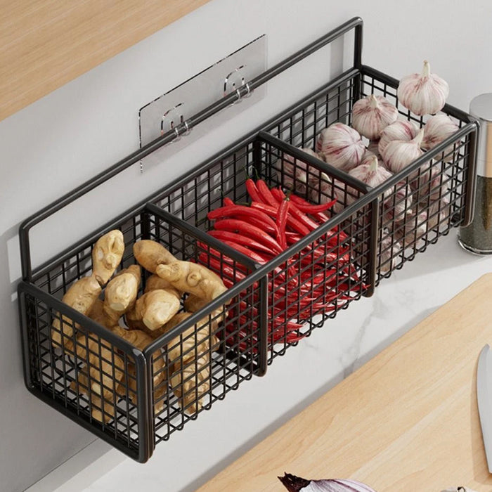 Wall Mount Iron Storage Rack 3-Grid with No-Drill Adhesive