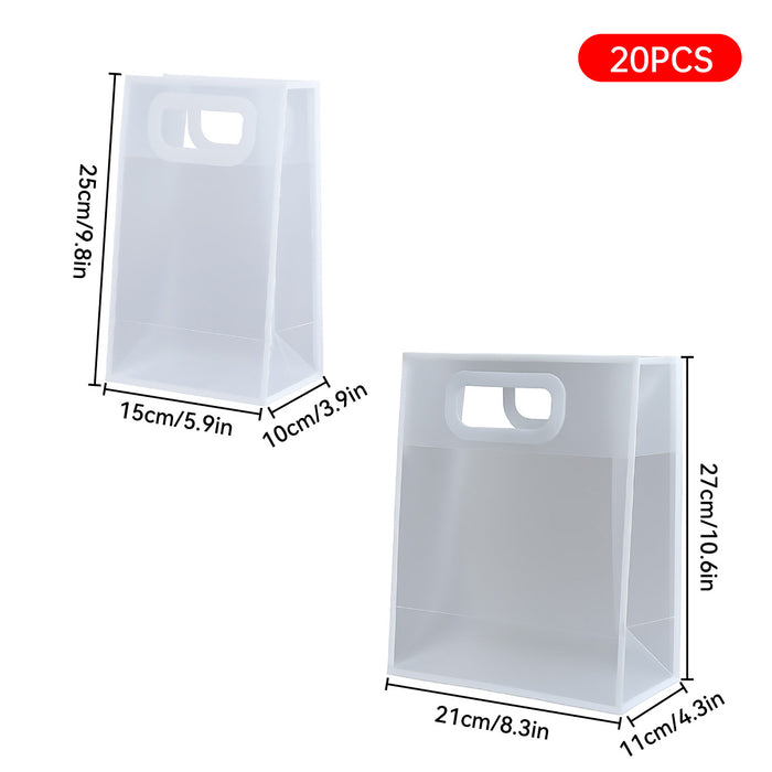 20 Pcs Clear PP Plastic Gift Bags with Handles and Cardboard Base in 2 Sizes