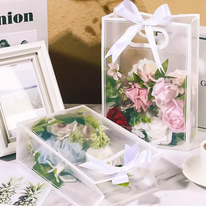 20 Pcs Clear PP Plastic Gift Bags with Handles and Cardboard Base in 2 Sizes
