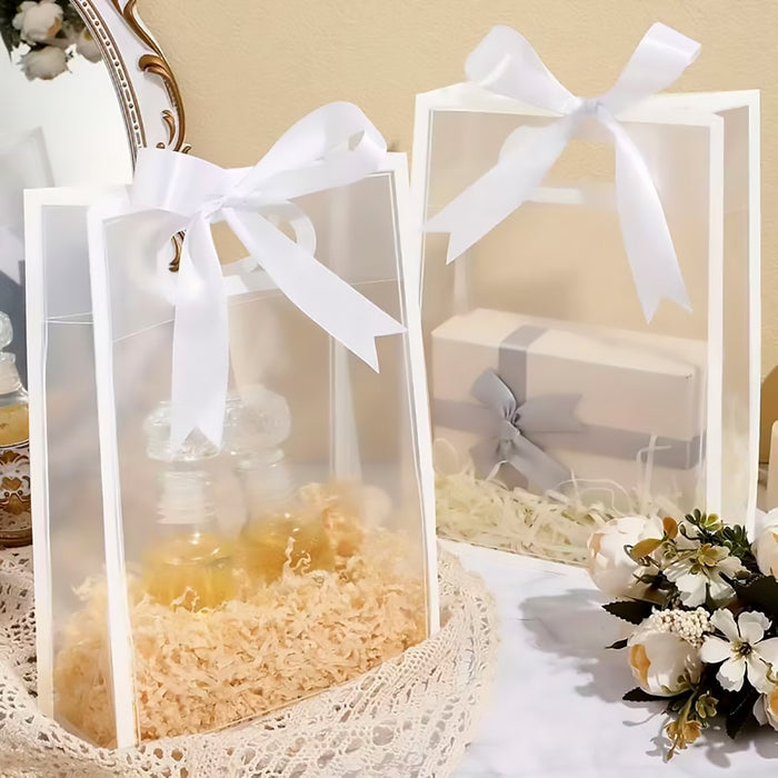 20 Pcs Clear PP Plastic Gift Bags with Handles and Cardboard Base in 2 Sizes