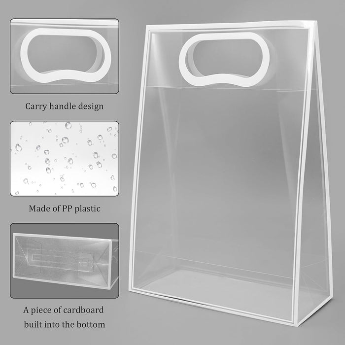 20 Pcs Clear PP Plastic Gift Bags with Handles and Cardboard Base in 2 Sizes