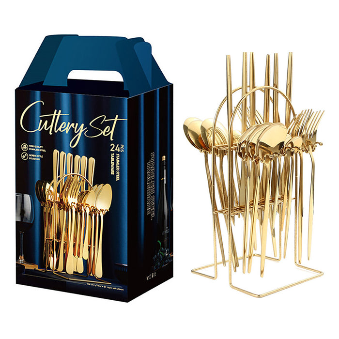 24pcs Stainless Steel Cutlery, Set Knife Fork Spoon Set