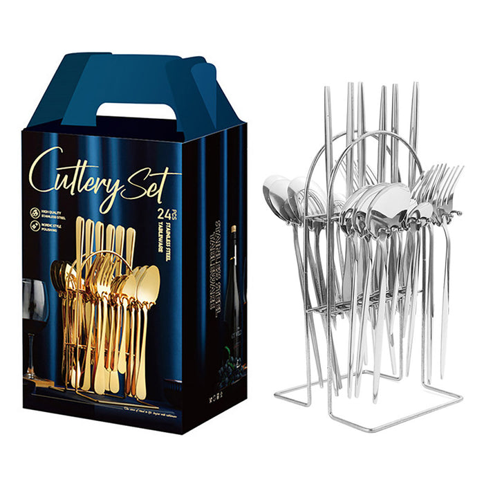 24pcs Stainless Steel Cutlery, Set Knife Fork Spoon Set