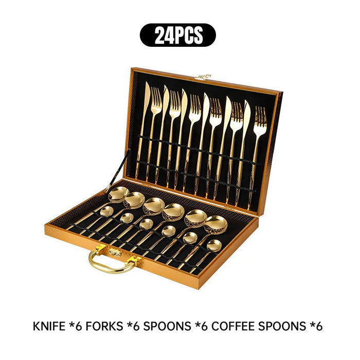 24pcs Stainless Steel Cutlery, Set Knife Fork Spoon Set
