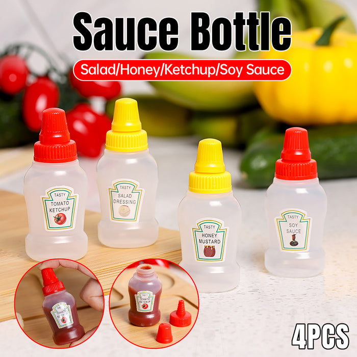 4 Pcs Mini Sauce Bottles Portable Picnic Condiment Containers