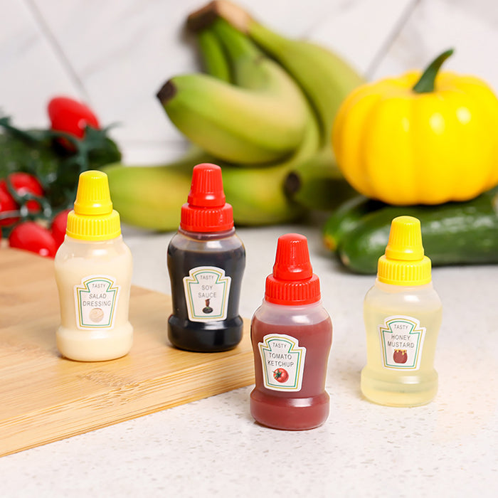 4 Pcs Mini Sauce Bottles Portable Picnic Condiment Containers