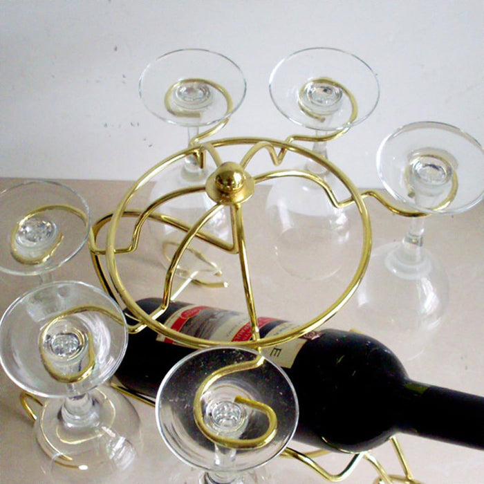 Iron Wine Bottle Holder Rack with 6 Glass Hangers Stand