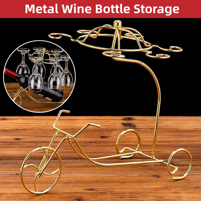 Iron Wine Bottle Holder Rack with 6 Glass Hangers Stand