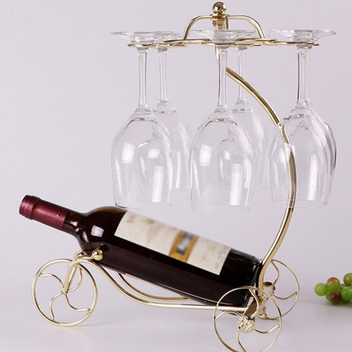 Iron Wine Bottle Holder Rack with 6 Glass Hangers Stand