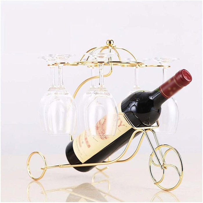 Iron Wine Bottle Holder Rack with 6 Glass Hangers Stand