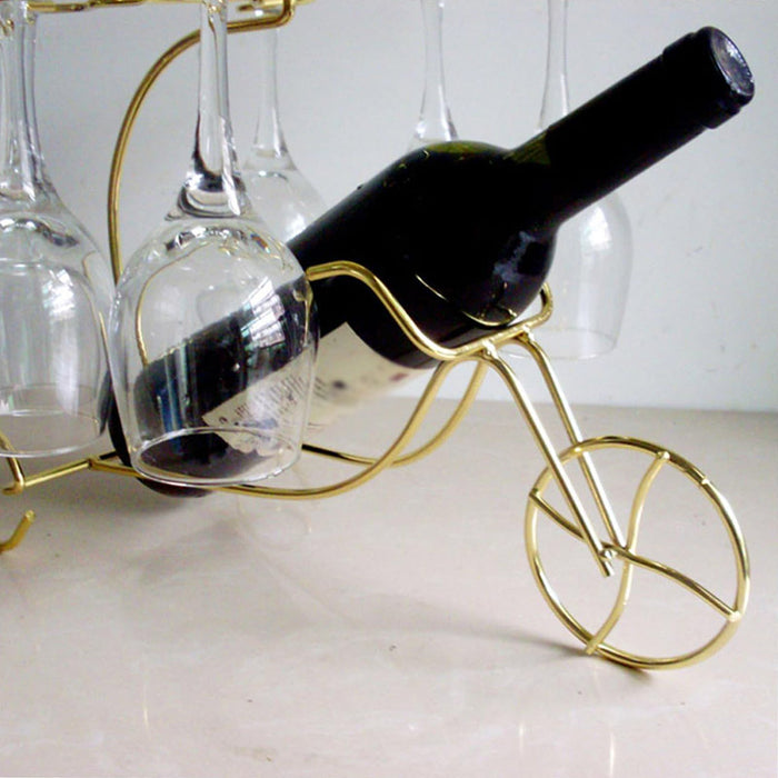 Iron Wine Bottle Holder Rack with 6 Glass Hangers Stand