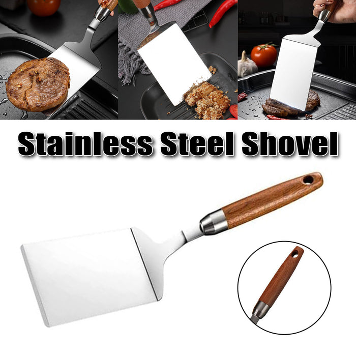 Stainless Steel Cooking Spatula Wide Blade Wooden Handle