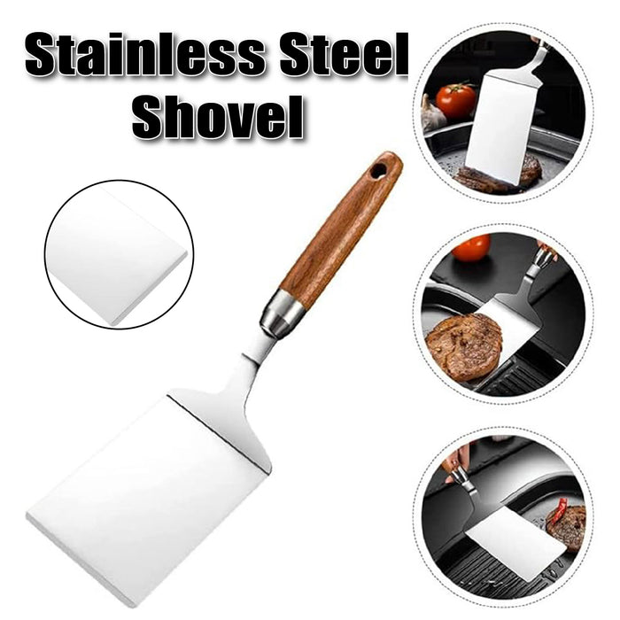 Stainless Steel Cooking Spatula Wide Blade Wooden Handle