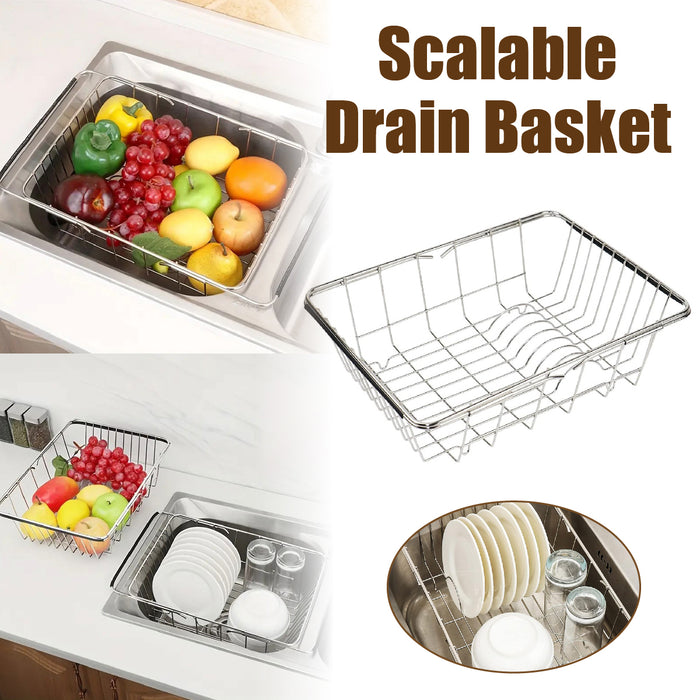 Stainless Steel Telescopic Sink Draining Basket Rack