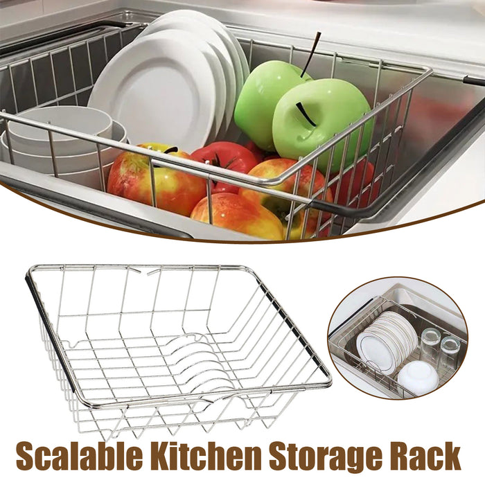 Stainless Steel Telescopic Sink Draining Basket Rack