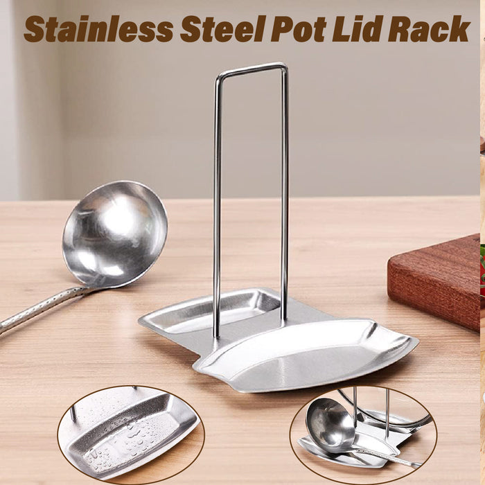 Stainless Steel Pot Lid Spoon Rack With Drip Tray Removable