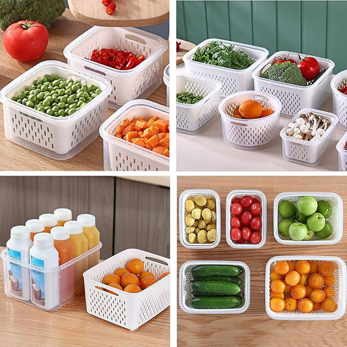3 Piece Food Storage Container Set With Draining Baskets