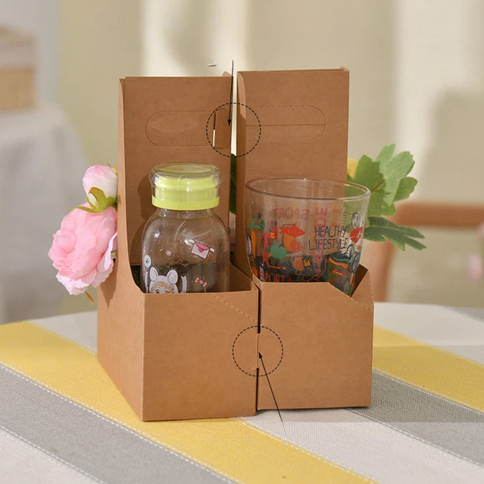 100 Pcs Kraft Paper Cup Holders with Handle for Takeaway Drinks