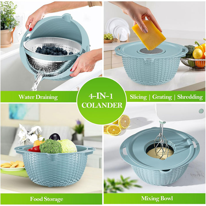 Stainless Steel Drainer Basket With Double Layer Blue