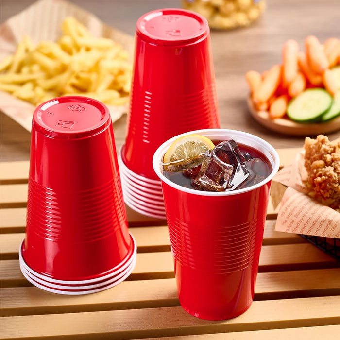 50PCS 16oz Red Plastic Party Cups With Textured Grip