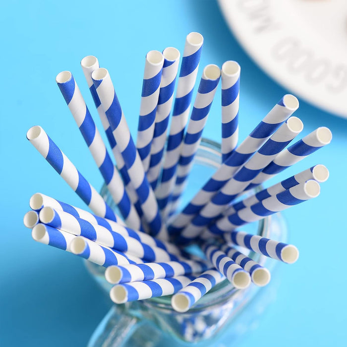 125pcs Biodegradable Paper Straws Mixed Stripe Colours
