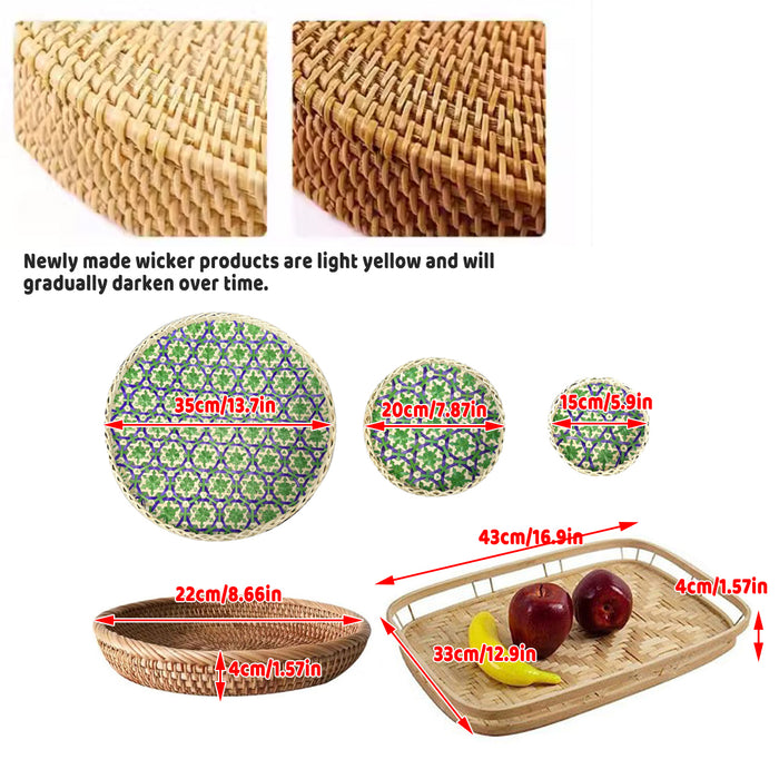 Natural Rattan Woven Pastry Tray Japanese Style Bread Basket Multiple Sizes