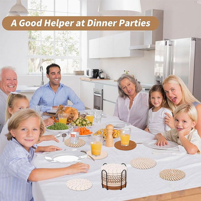 8pcs Round Cotton Woven Coaster, Dining Table Mat