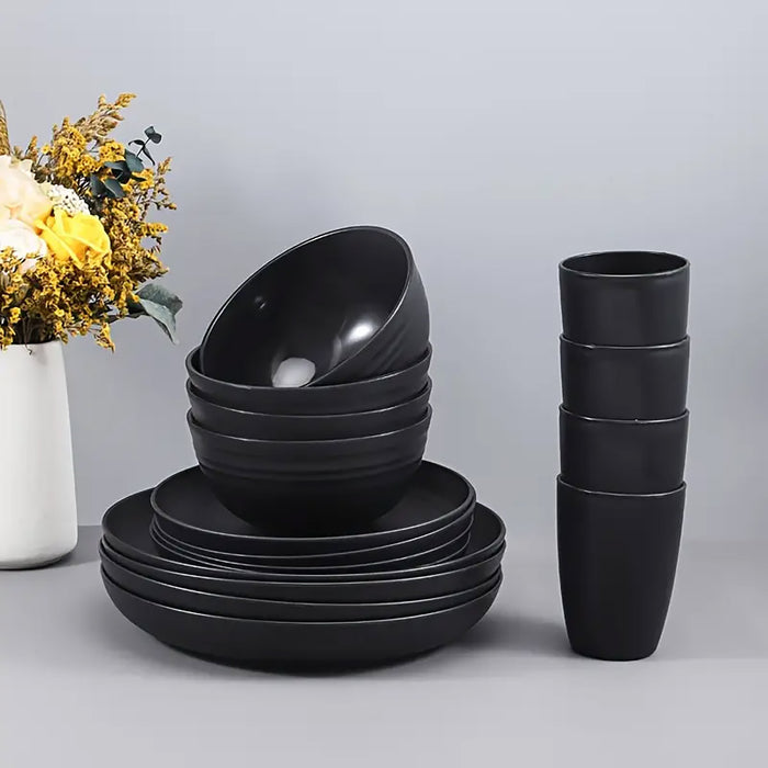 16pcs Eco-Friendly Wheat Straw Portable Tableware Set