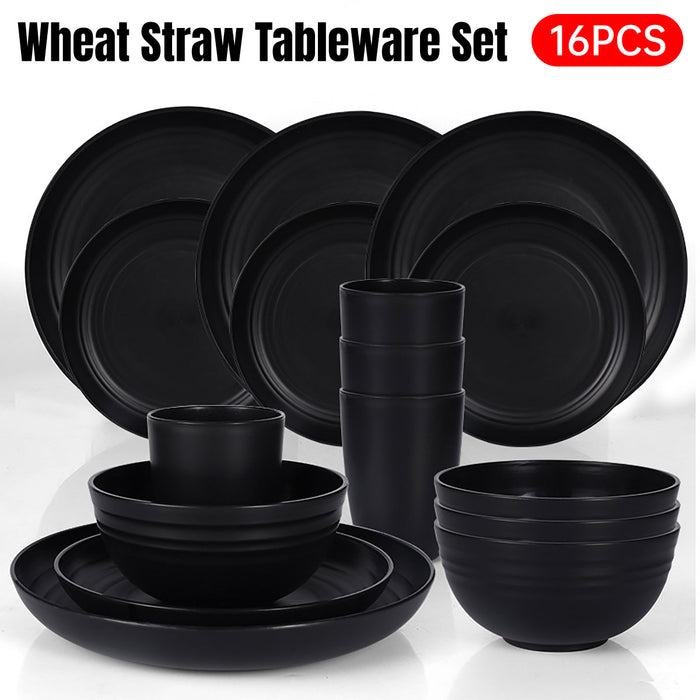 16pcs Eco-Friendly Wheat Straw Portable Tableware Set