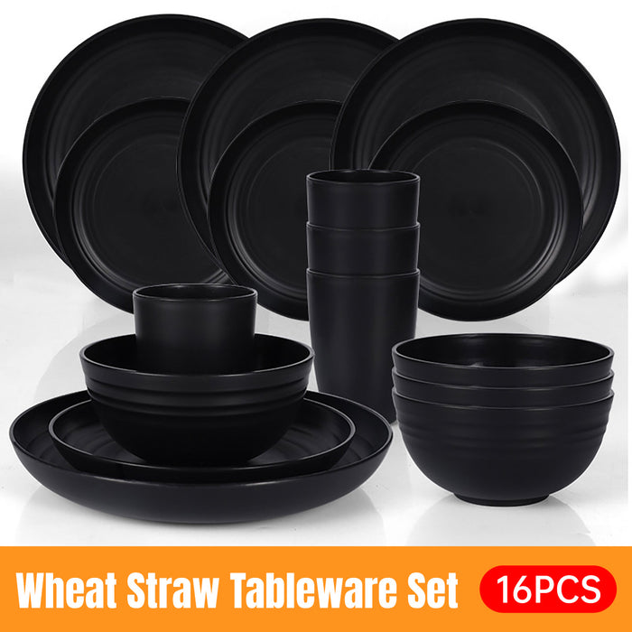 16pcs Eco-Friendly Wheat Straw Portable Tableware Set