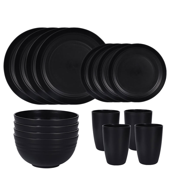 16pcs Eco-Friendly Wheat Straw Portable Tableware Set