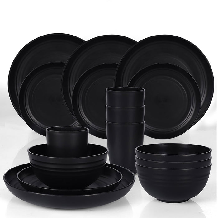 16pcs Eco-Friendly Wheat Straw Portable Tableware Set