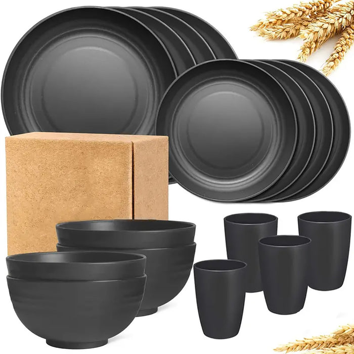 16pcs Eco-Friendly Wheat Straw Portable Tableware Set