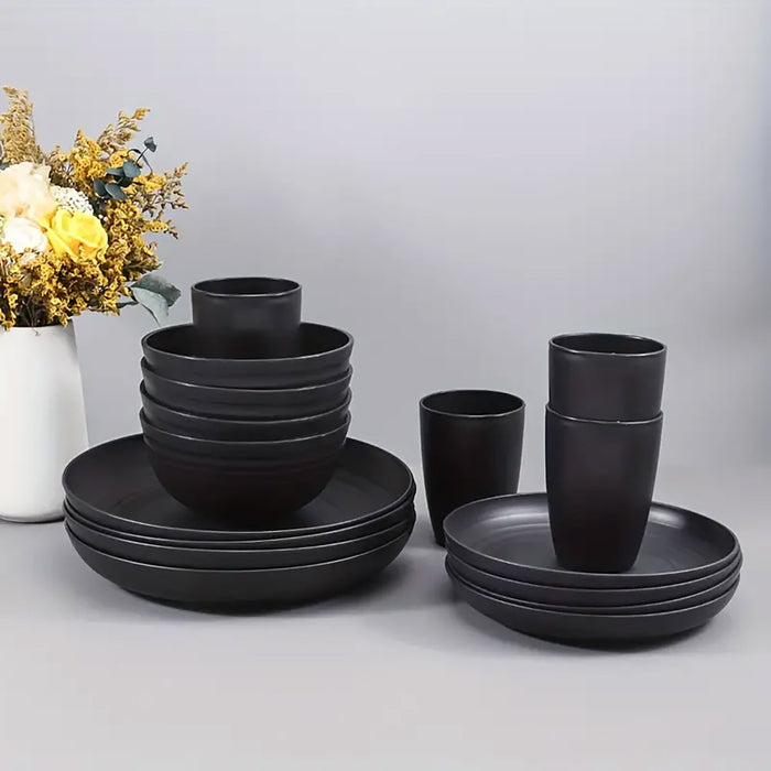 16pcs Eco-Friendly Wheat Straw Portable Tableware Set