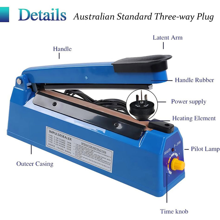 Hand Pressure Bag Sealer with 8-Speed Control ABS Blue