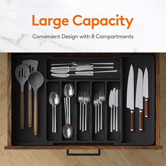 Expandable Utensil Tray Adjustable 33cm to 57cm Black Grey