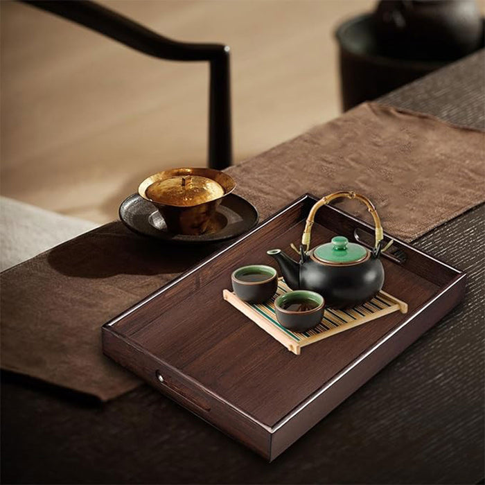 Bamboo Tea Serving Tray Walnut Colour with Handles