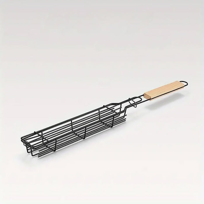 4 Pcs BBQ Grill Basket Set with Foldable Design and Wooden Handles