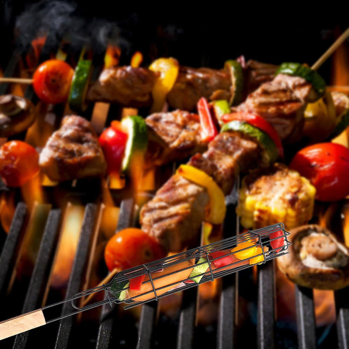 4 Pcs BBQ Grill Basket Set with Foldable Design and Wooden Handles