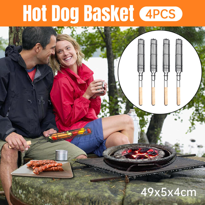 4 Pcs BBQ Grill Basket Set with Foldable Design and Wooden Handles